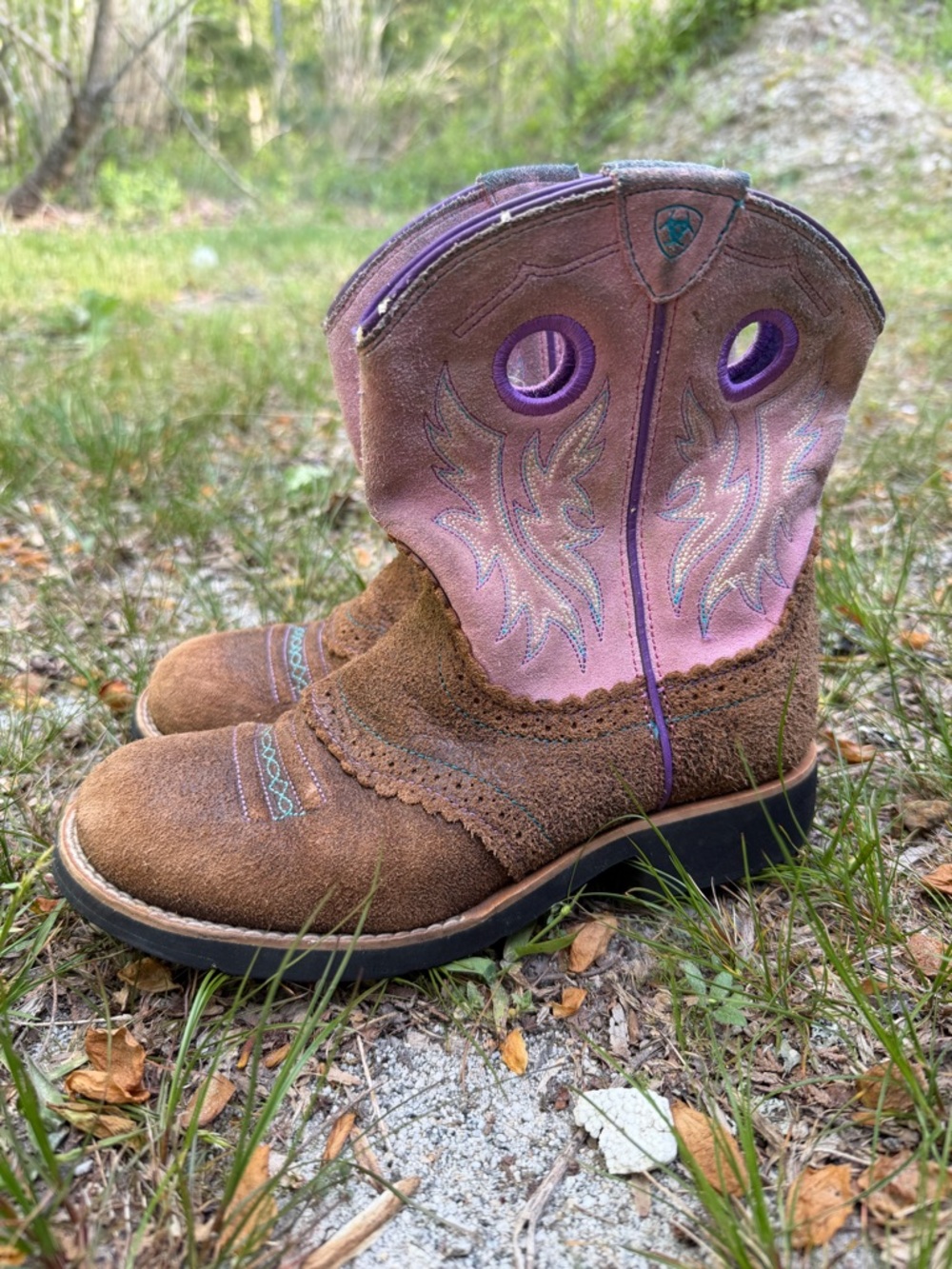 Ariat Brown and Pink Kids' Pull-On Cowboy Boots